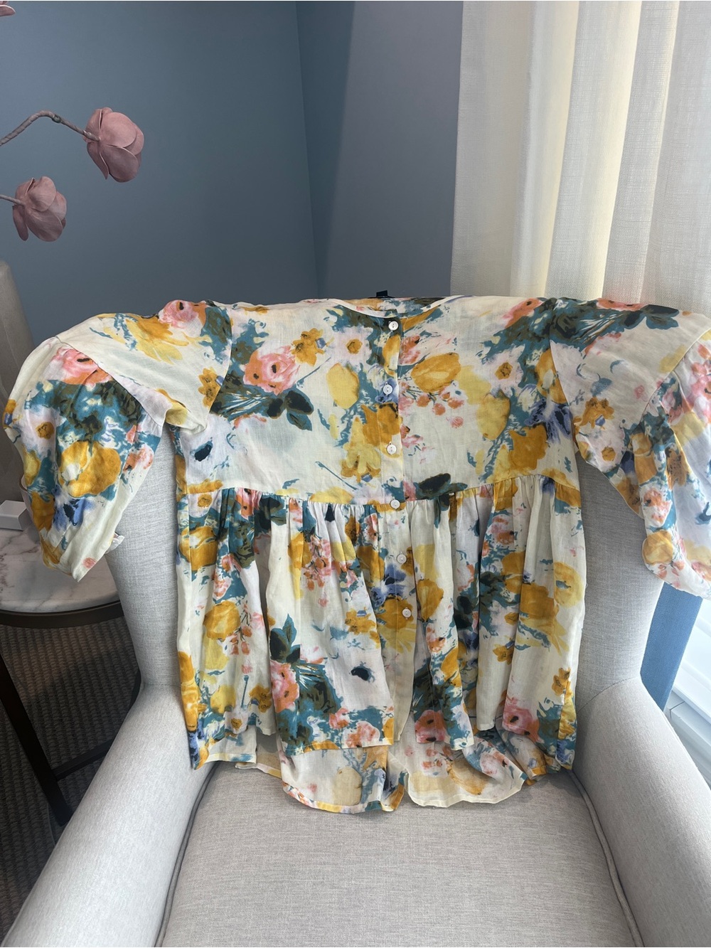 Coco + Carmen Watercolor Floral Button Up Boho Blouse Size S/M